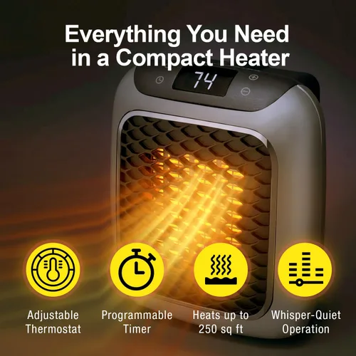 Miniatura 3 de Ontel Handy Heater Turbo Wall Outlet Calentador Enchufable - Calentador de Espacio de Cerámica Portátil para Interiores con Termostato Ajustable