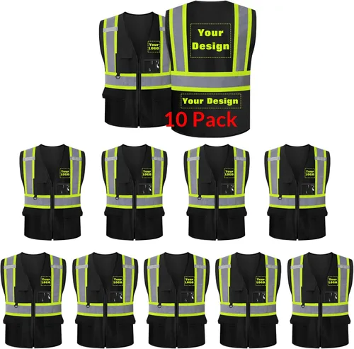 Miniatura 19 de Chaleco de seguridad de malla personalizado con LOGOTIPO Chaleco reflectante de alta visibilidad con 5 bolsillos y cremallera Azul personalizado