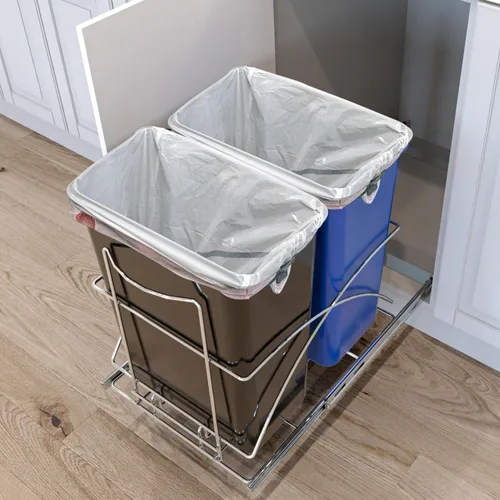 Miniatura 6 de Home Zone Living Bote de basura de cocina doble extraíble de 15 galones para reciclaje y basura, diseño debajo del fregadero en el gabinete