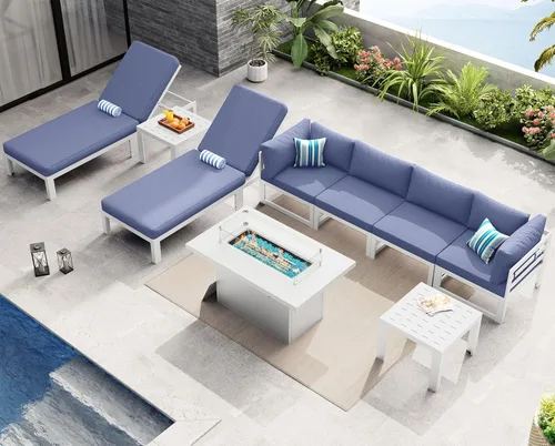 Miniatura 27 de NICESOUL - Juego de 10 muebles de patio extra grandes de aluminio moderno, sofá para exteriores con asiento de 29" de profundidad y ancho, 500 lbs