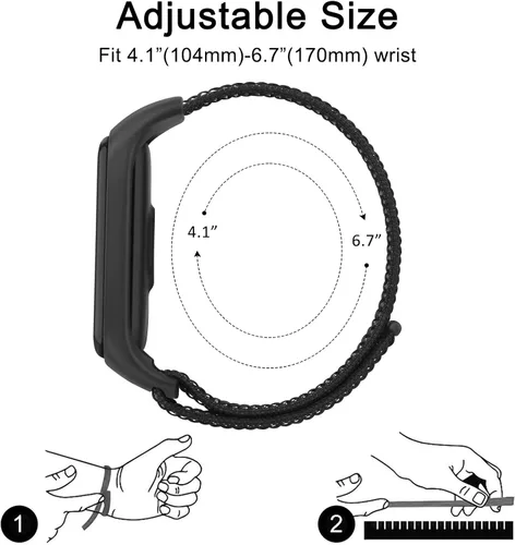 Miniatura 4 de Wanme Bandas de nailon para Amazfit Band 5 correas de repuesto para mujeres y hombres, paquete de 2 correas deportivas de nailon suave compatibles