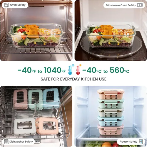 Miniatura 6 de GENICOOK Recipientes de vidrio para preparación de comidas, paquete de 5, tapas herméticas a prueba de fugas de 4.4 tazas, recipientes de vidrio