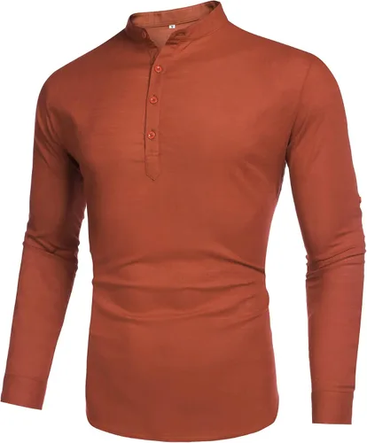 Miniatura 3 de LecGee Mens Cotton Linen Henley Shirt Long Sleeve Casual Beach Hippie T-Shirts Lightweight Yoga Tee Tops