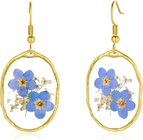 Miniatura 94 de Forget-Me-Not and Queen Anne's Lace Pressed Wildflower Earrings Pressed Flower Earrings Handmade Drop and Dangle Earrings Gift for Woman