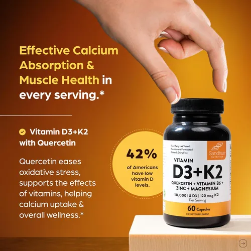 Miniatura 2 de Sandhu's Vitamina D3 K2 Magnesio 10000 IU, 120mcg K2 Cápsulas 60 unidades (paquete de 1) con VIT B6, zinc y quercetina D3K2 apoya la absorción