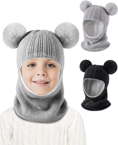 Miniatura 2 de Baby Winter Hat Scarf Set 2 Pack, Toddler Beanie Hats Girl Boy with Neck Warmer, Beanie for Kids Knit Warm for Cold Weather