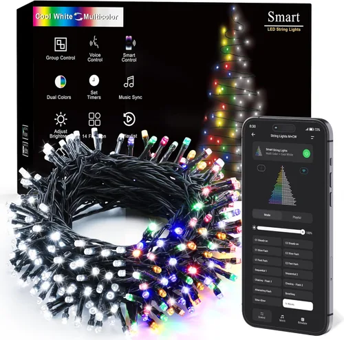Miniatura 15 de Brizled Luces de Navidad inteligentes, 66 pies, 200 luces LED que cambian de color, aplicación y control de voz, luces de árbol de Navidad Blanco