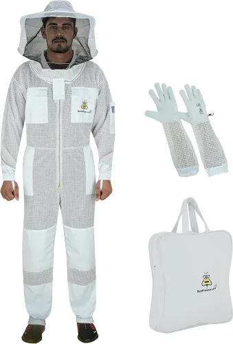Miniatura 11 de 3-Layer Ultra Ventilated Mesh Beekeeping Suit for Men & Women with Veil Sting-Proof Bee Suit with Leather Gloves & Bag