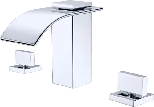 Miniatura 10 de sumerain Grifo de bañera romano de níquel cepillado Grifo de bañera de tres agujeros de montaje generalizado con boquilla de cascada de alto flujo