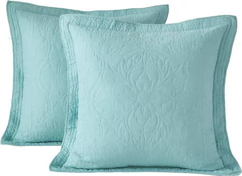 Miniatura 51 de WINLIFE Juego de 2 fundas de almohada acolchadas 100% algodón, estampado floral, tamaño King, color verde