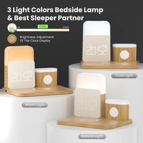 Miniatura 5 de Estación de carga de reloj despertador para dormitorios, estación de carga inalámbrica 7 en 1, cargador magnético con luz nocturna para iPhone 17