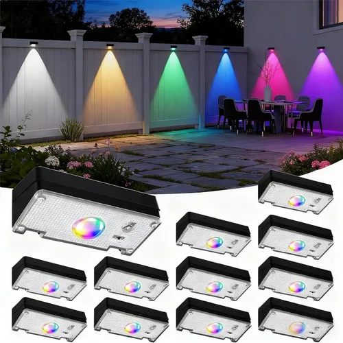 Miniatura 9 de Luces Solares para Valla, 10 Modos de Cambio de Color RGB, Luces Solares Impermeables con Energía Solar IP65, 30 Horas de Funcionamiento, Fácil