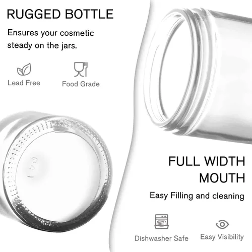 Miniatura 2 de Tarros de vidrio pequeños de 4 oz con tapas, Tecohouse Tarros de vidrio transparente con tapas negras y revestimientos interiores, mini contenedores