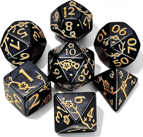 Miniatura 37 de CiaraQ DND - Juego de dados poliédricos con bolsa de dados para juegos de rol de Calabozos y Dragones RPG MTG (fuente negra y dorada)