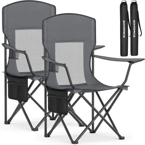 Miniatura 10 de SONGMICS Silla de camping, silla plegable de gran tamaño, cómoda y resistente, capacidad de peso de 352 libras, reposabrazos ajustables con bolsa