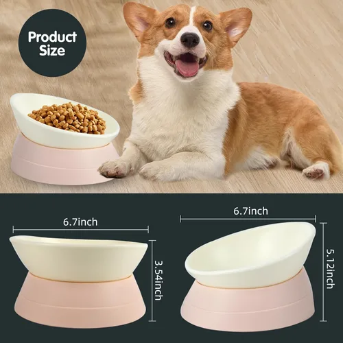 Miniatura 4 de Tazón Bulldog Antideslizante para Perros y Gatos Detachable de Goma Tazón para Mascotas Esterilizado Inclinado Comedero para Mascotas con Base rosa