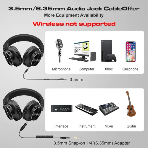 Miniatura 4 de Auriculares PUPGSIS Studio - Auriculares para DJ - Monitores de Audio de Grabación con Cable de 40kHz Hi-Res Estéreo - Jack de Audio de 1/4 a 3.5mm