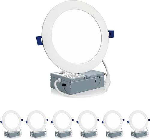 Meconard - Paquete de 6 lámparas de techo empotrables LED ultrafinas de 6 pulgadas, 3000 K/4000 K/5000 K seleccionables, 12 W = 110 W regulables,