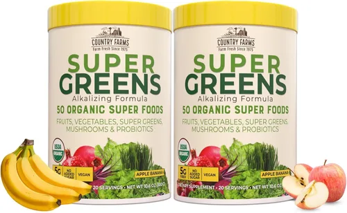 Miniatura 18 de Country Farms Super Greens Sabor piña y mango, 50 súper alimentos orgánicos, mezcla de bebida orgánica USDA (pasto de trigo, espirulina, clorella)