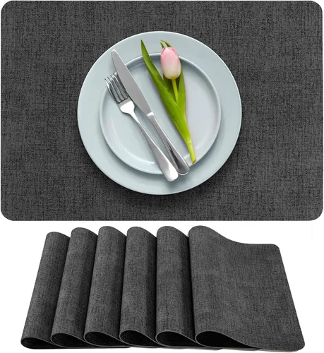 Miniatura 9 de More Décor - Juego de 6 manteles individuales de piel sintética para mesa de comedor, impermeables, lavables, resistentes a las manchas y al calor