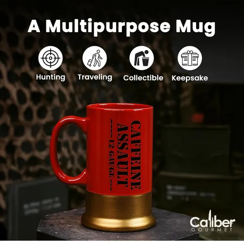 Miniatura 7 de Taza de Cartucho de Escopeta de Calibre 12 – Taza de Café de Cerámica Roja Audaz con Forma de Arma Regalo Único para Cazadores, Entusiastas