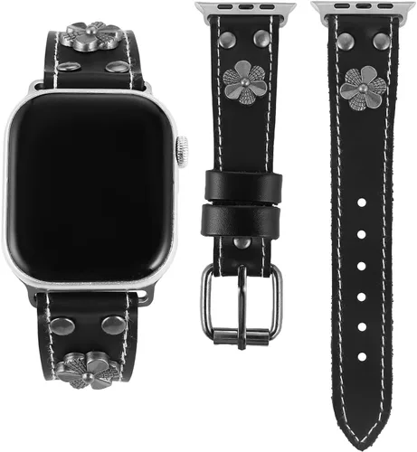 Miniatura 7 de AsAlways Compatible con correas de Apple Watch de 38/40/41/42/44/45/46/1.929 in, correas ajustables de cuero genuino resistentes para reloj