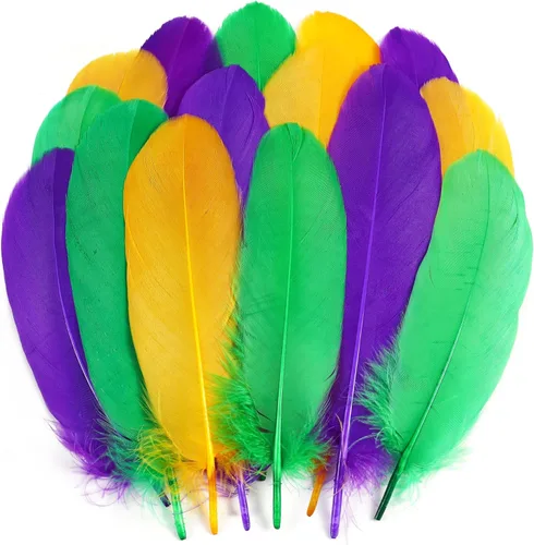 Holmgren Plumas de Artesanía de Mardi Gras a Granel – 200 piezas Plumas de Ganso Grandes de 5-6 pulgadas para Decoración de Mardi Gras Carnaval