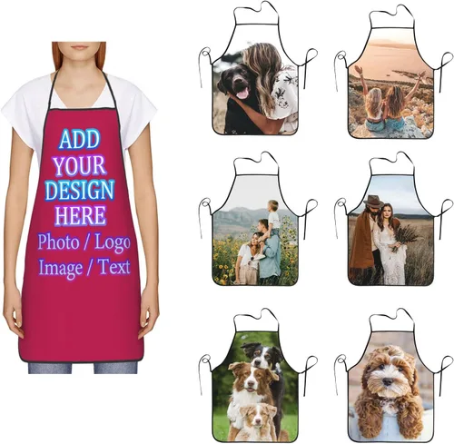 Miniatura 8 de Delantal de cocina personalizado con logotipo de texto fotográfico, delantal unisex personalizado para camarero de restaurante para hornear barbacoa