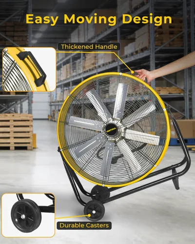 Miniatura 5 de VENTISOL Ventilador de tambor de alta velocidad de 24 pulgadas, ventiladores industriales de 9500 CFM resistente, ventilador de tienda de 3