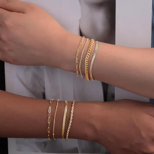 Miniatura 6 de Picuzzy Pulseras de oro para mujer, de oro real de 14 quilates, apilables, impermeables, juego de joyas para mujer, a la moda, delicadas, bonitas