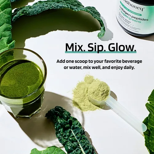 Miniatura 6 de MINDHONEY Péptidos de colágeno + súper verdes Polvo de superalimento todo en uno de primera calidad Salud intestinal, desintoxicación, cabello