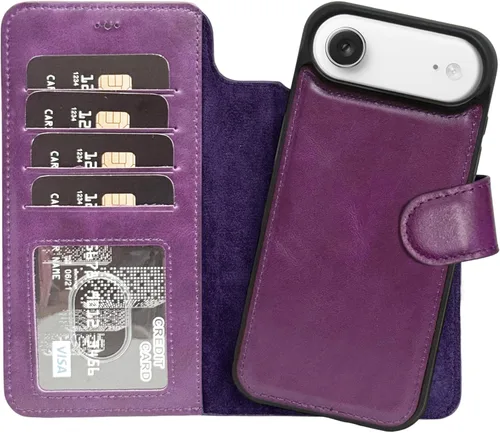 Miniatura 46 de HARDISTON Funda de piel auténtica de alta calidad hecha a mano para iPhone 11 Pro de 5.8 pulgadas, tarjeteros de doble folio, funda magnética Negro