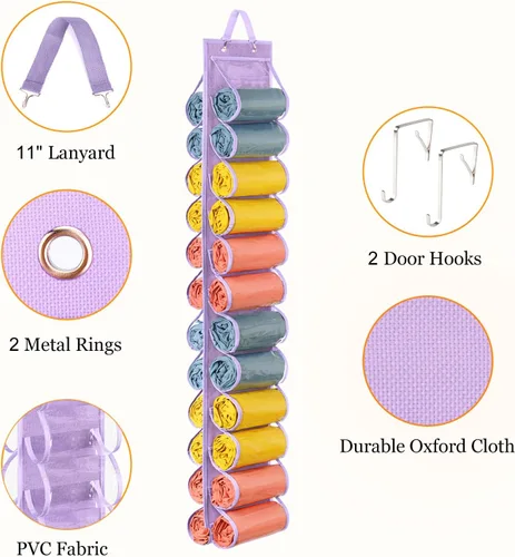 Miniatura 3 de Lirex Organizador de almacenamiento de leggings de yoga con 24 bolsillos, organizador plegable de tela Oxford para colgar en el armario, camisas