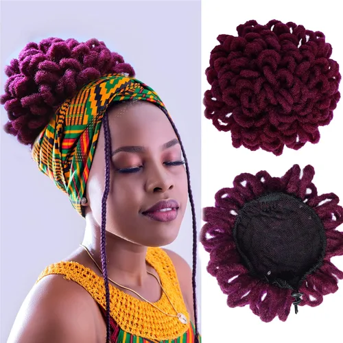 Miniatura 12 de DreadLock Moño Loc Moño de Pétalo Moño Afro High Puff Peluca de Cola de Caballo con Cordón Sintética Locs Falsos Moño de Cabello Cola de Caballo