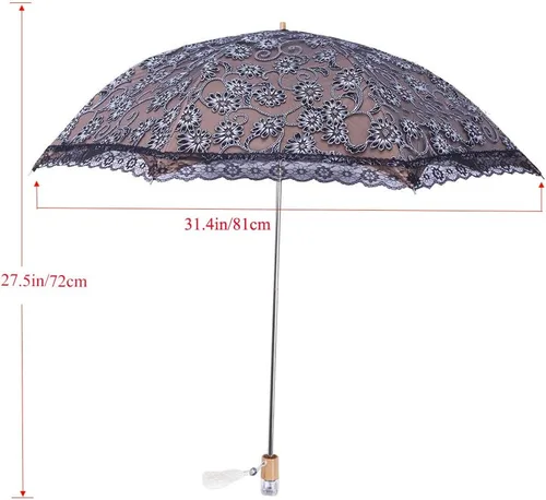 Miniatura 2 de Orgrimmar Sombrilla de encaje para mujer, protección anti-UV, UPF 50+, paraguas plegable ligero y portátil (negro)