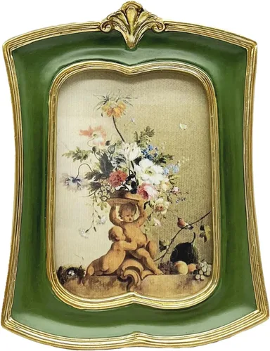 Marco de fotos vintage de 2.5 x 3.5 pulgadas, marco de fotos adornado antiguo para mesa y colgar en la pared, diseño retro decorativo, decoración