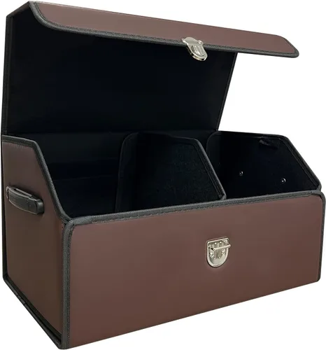 Miniatura 12 de Organizador de maletero Wuatow para coche, organizador de maletero para SUV y sedán, con tapa, multifuncional, caja de almacenamiento de carga Negro