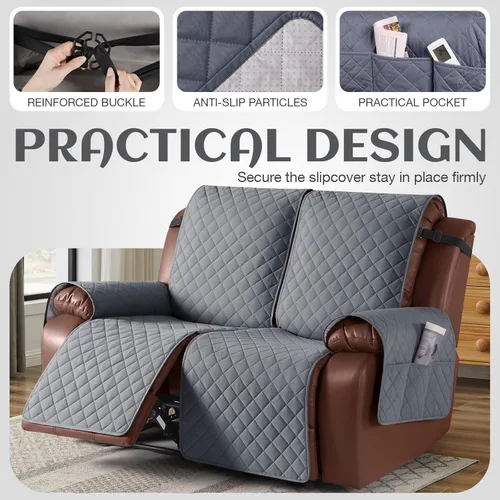 Miniatura 4 de KinCam Funda impermeable para sofá biplaza reclinable, fundas antideslizantes para sofá reclinable de 2 asientos, funda de sofá reclinable