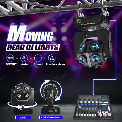 Miniatura 4 de Dreamland Luces de DJ con cabezal móvil, luces LED de rotación RGBW con control automático de sonido DMX, iluminación estroboscópica de discoteca