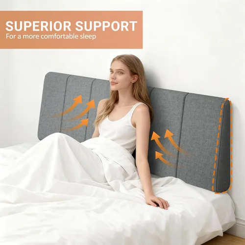 Miniatura 6 de Cabecero tamaño Queen sin montaje, Cabecero tapizado tamaño Queen de tela de lino estilo moderno extra grueso para cama ajustable, color gris oscuro
