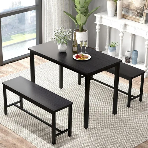 Miniatura 7 de Juego de mesa de comedor resistente y duradera para 4 personas con banco, mesa de cocina fácil de montar con banco, ahorro de espacio, juego ideal
