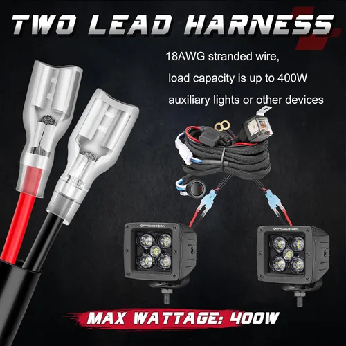 Miniatura 5 de OFFROADTOWN - Arnés de cableado de 2 conductores, kit de arnés de cableado de nailon para cápsulas LED, luz antiniebla, 12 V, 40 A, relé de fusible