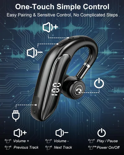 Miniatura 6 de Auriculares Bluetooth V5.4, auriculares inalámbricos para teléfono celular con pantalla LED, manos libres con micrófono para conducir, camionero