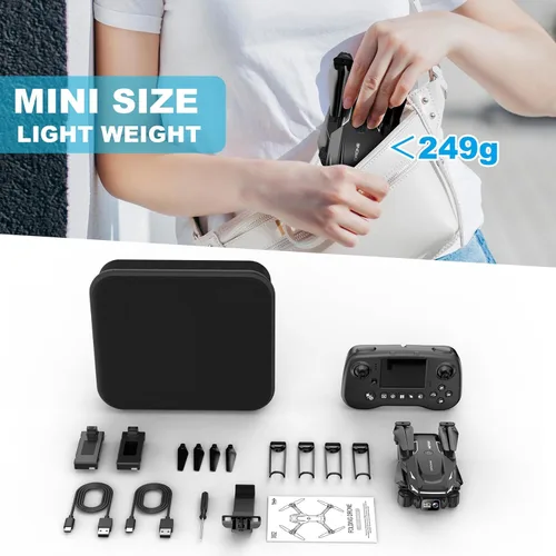 Miniatura 7 de Dron con cámara - Drone con pantalla en el controlador para principiantes, cuadricóptero de control remoto plegable con control de gestos, giro 3D
