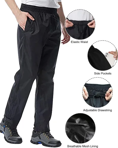 Miniatura 3 de iCreek Pantalones de lluvia para hombre, impermeables, transpirables, resistentes al viento, ligeros, para trabajo, lluvia, exteriores, senderismo