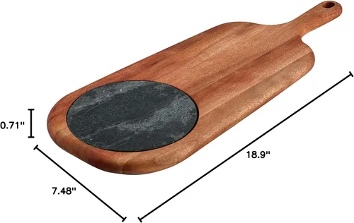 Miniatura 5 de Tramontina Provence - Tabla para servir queso de 2 piezas con inserto de mármol, tabla de cortar de caoba africana, acabado de aceite natural