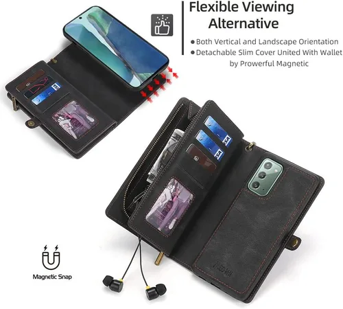 Miniatura 4 de Asuwish Funda de teléfono para Samsung Galaxy Note 20 5G con cremallera, funda desmontable con protector de pantalla de vidrio templado y tarjetero