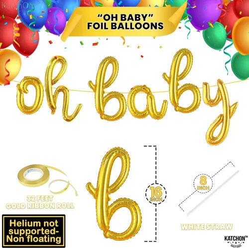 Miniatura 4 de KatchOn Letrero de globo dorado con texto en inglés "Oh Baby", 16 pulgadas, perfecto para baby showers y revelaciones de género