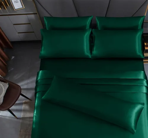 Miniatura 5 de Homiest Juego de sábanas de satén, tamaño matrimonial, 7 piezas de ropa de cama de satén en verde negruzco, sábana bajera de bolsillo profundo