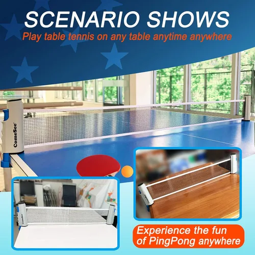 Miniatura 5 de Comesee Red de ping pong retráctil para cualquier mesa, redes de tenis de mesa y equipos de postes para reemplazo